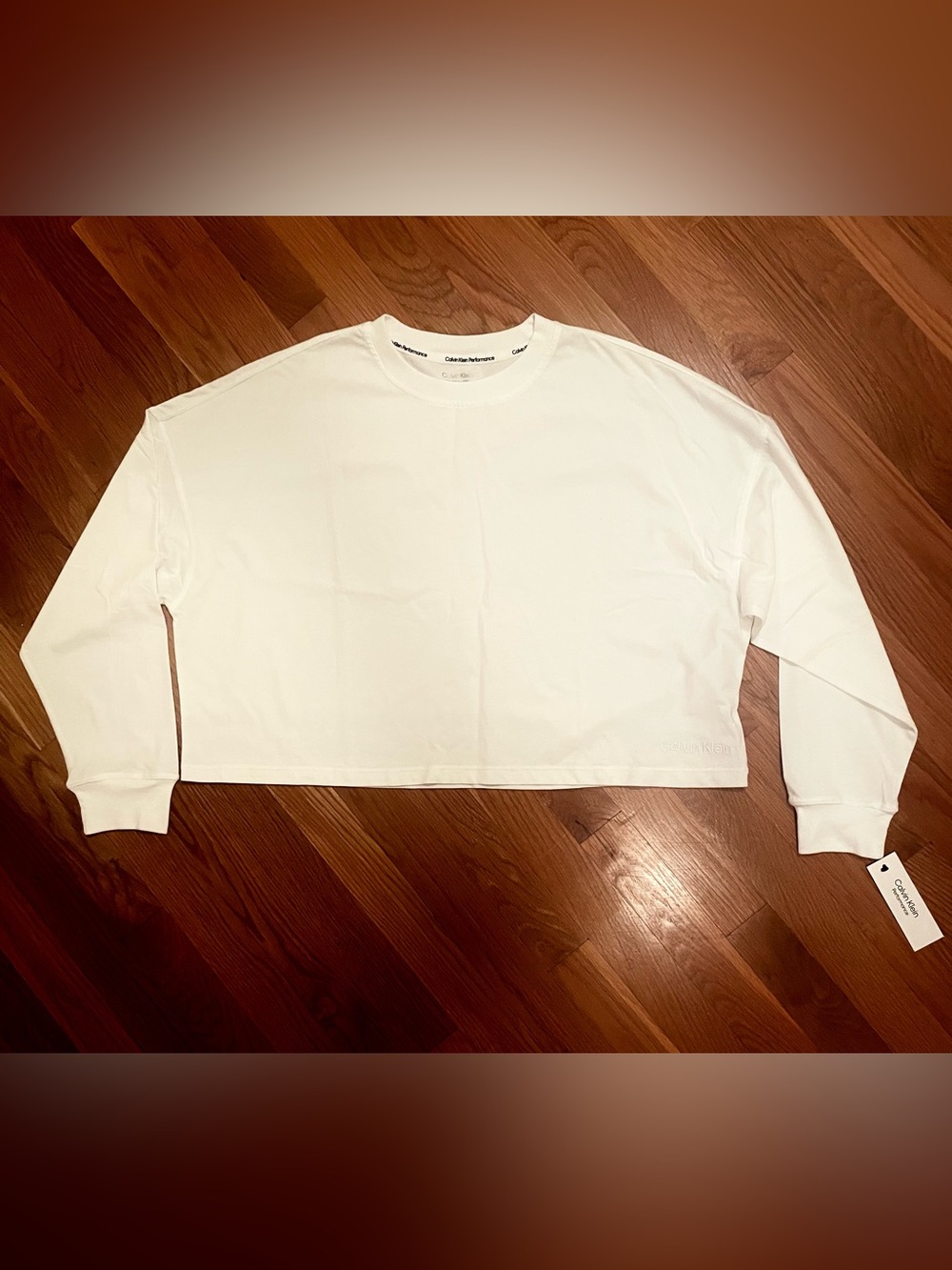 Calvin Klein White Cotton Cropped Long-Sleeve Tee Size M